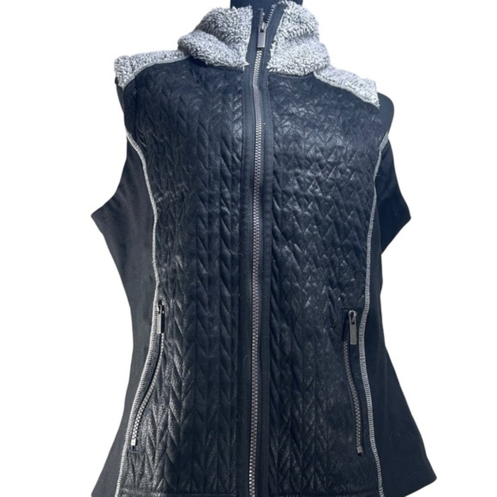 Wooly‎ Bully Wear Black Quilted Faux Leather Sherpa Fleece Vest Large gorpcore